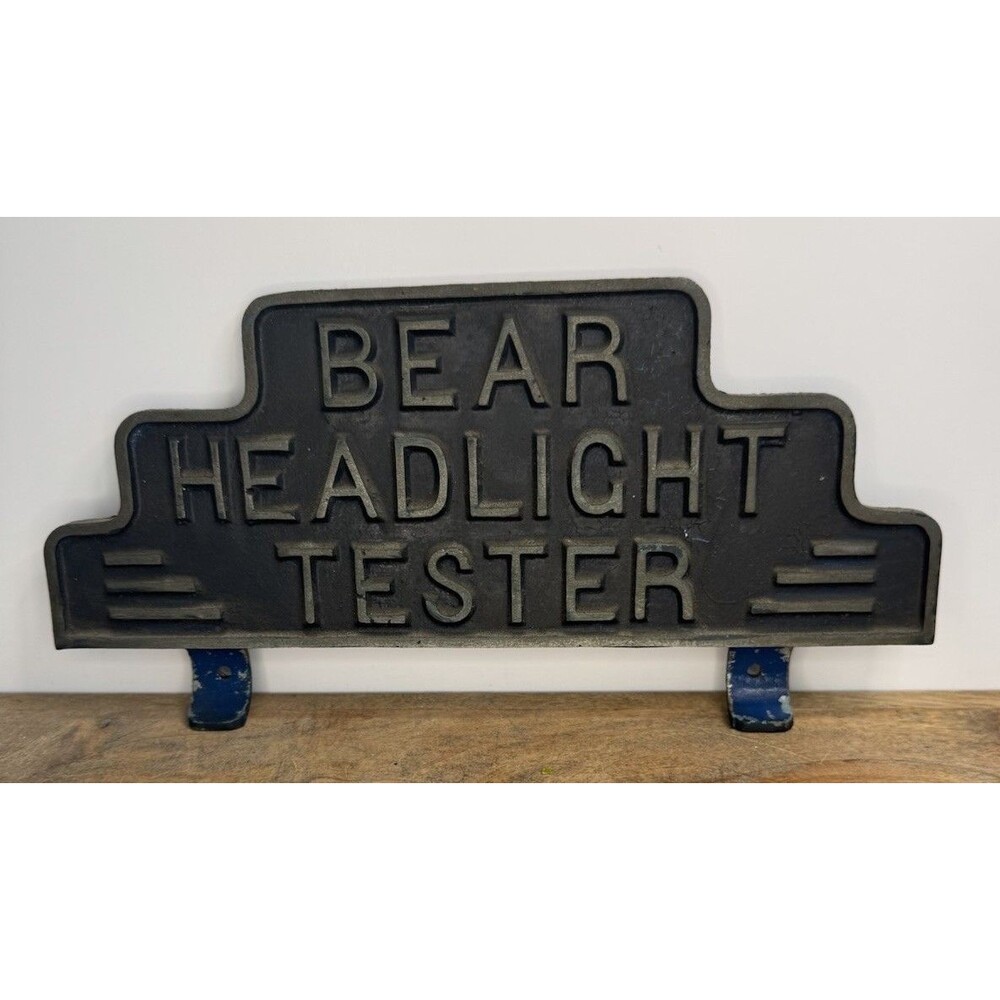 VINTAGE BEAR HEADLIGHT TESTER ADV. SIGN 11 x 5 in HEAVY CAST ALUMINUM # EC-2050